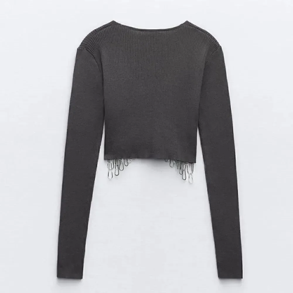 ZARA RHINESTONE SOFT CROP TOP